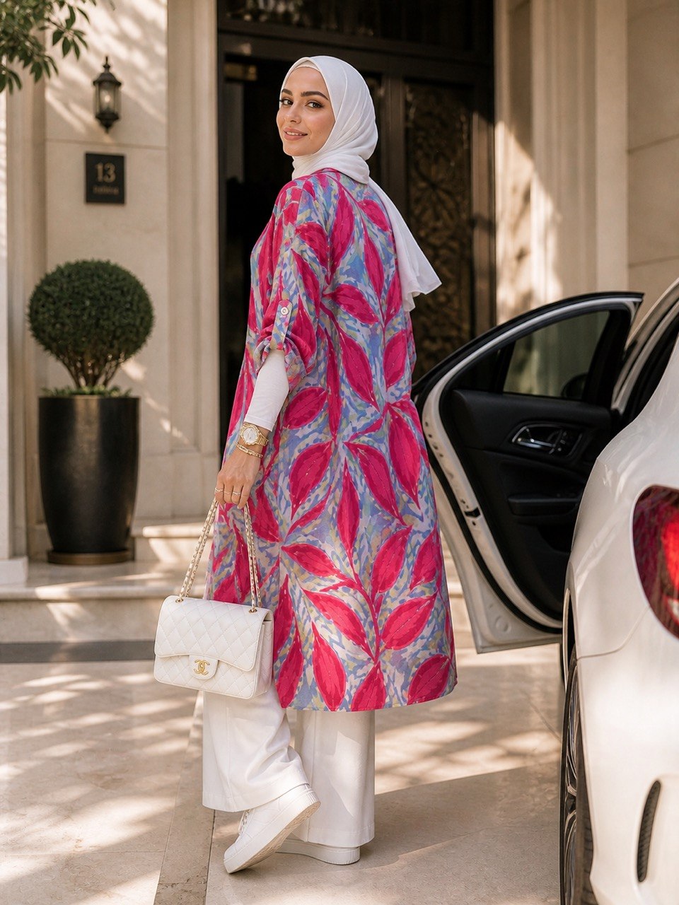 Fuchsia Leaves Long Shirt